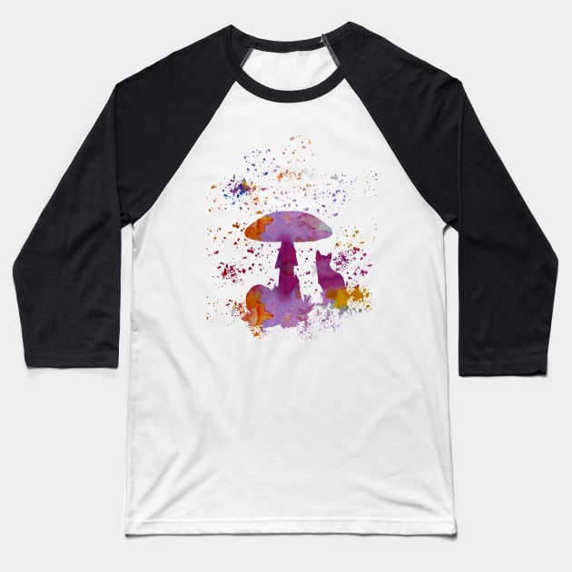 Cat and Mushroom Baseball T-Shirt by BittenByErmines